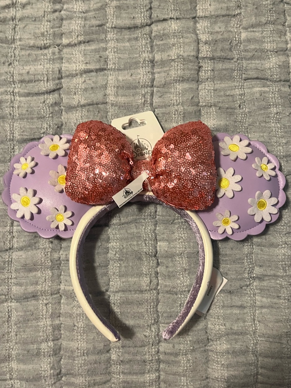 Disney Purple Daisy Ears Headband with Pink Sequin Bow
